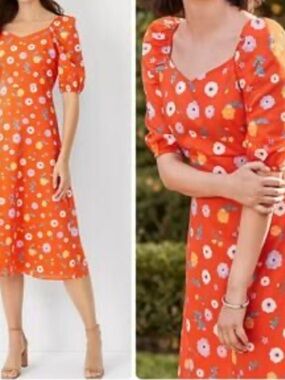 Ann Taylor feminine retro pansy floral print Sweetheart neck line dress 14 I